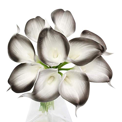 Angel Isabella 20pc Set of Keepsake Artificial Real Touch Calla Lily with Small Bloom Perfect for Making Bouquet, Boutonniere,Corsage (Black Trimmed)