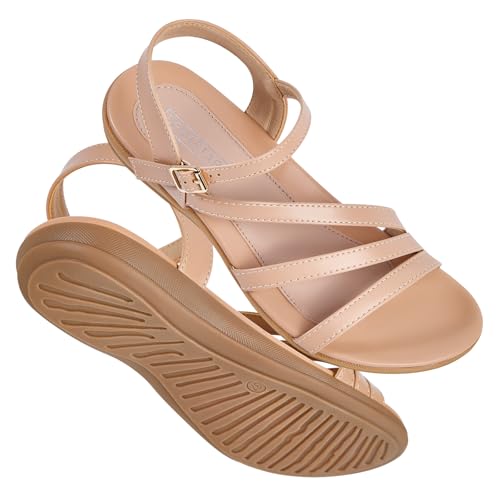 Image of Flat Sandals for Women Dressy - Comfortable Summer Strappy Sandal