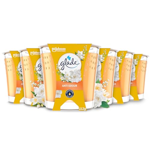 Glade Jar Candle, Scented Candle Infused with Essential Oils, Up to 30 Hour Burn Time, Anti-Odour, Pack of 6 (6 x 112g)