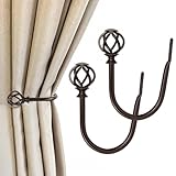 2 Pack Bronze Curtain Holdbacks, USFOOK Decorative Window Drapery Tiebacks (2 Pack/1 Pair), Curtain Tie Back Hooks for Wall with Twisted Cage Finials (3.45' L x 5.35' W)