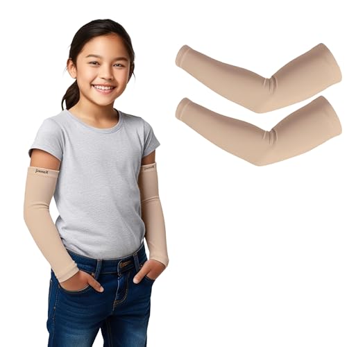 Image of Kids Arm Sleeves - Protective Arm Covers for Boys & Girls, Ages 5-13, UV Sun Protection, Perfect for Sports, Cycling, Running, and Outdoor Activities