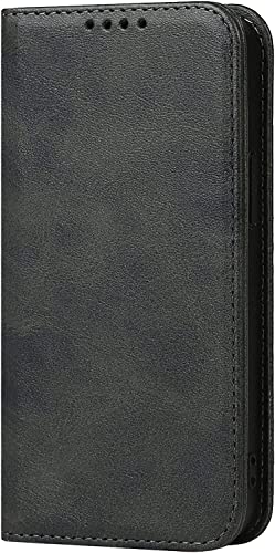 Étui portefeuille iPhone 14 en cuir PU noir avec fentes pour cartes