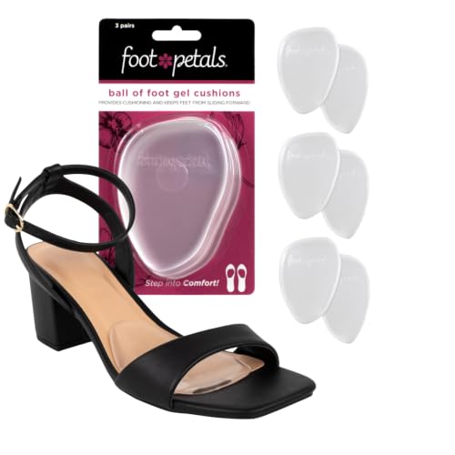 Foot Petals Ball of Foot Cushions, Metatarsal Pad, Lasting Comfort Relief, Prevent Toe Sliding, Overhang, Women's Heels, 3 Pair, Gel