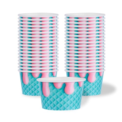 Image of Restaurantware Ice Cream Cups 50 Pack of 8 oz Leak-Resistant Disposable Dessert Bowl Frozen Yogurt Cup Round Paper Container For Cold And Hot Desserts