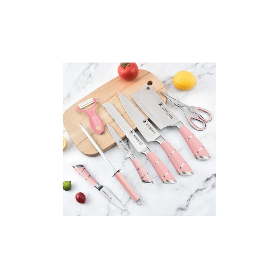Knife-Set-9-Piece-Pink-Professional-Kitchen-Knife-Set-for-Chef-Super-Sharp-Knife-Set-with-Acrylic-Stand-Stainless-Steel-Knife-Block-Set-for-Kitchen-with-Sharpener-and-Scissors-Ergonomical-Design Knife Set, 9-Piece Pink Professional Kitchen Knife Set for Chef, Super Sharp Knife Set with Acrylic Stand, Stainless Steel Knife Block Set for Kitchen with Sharpener and Scissors, Ergonomical Design