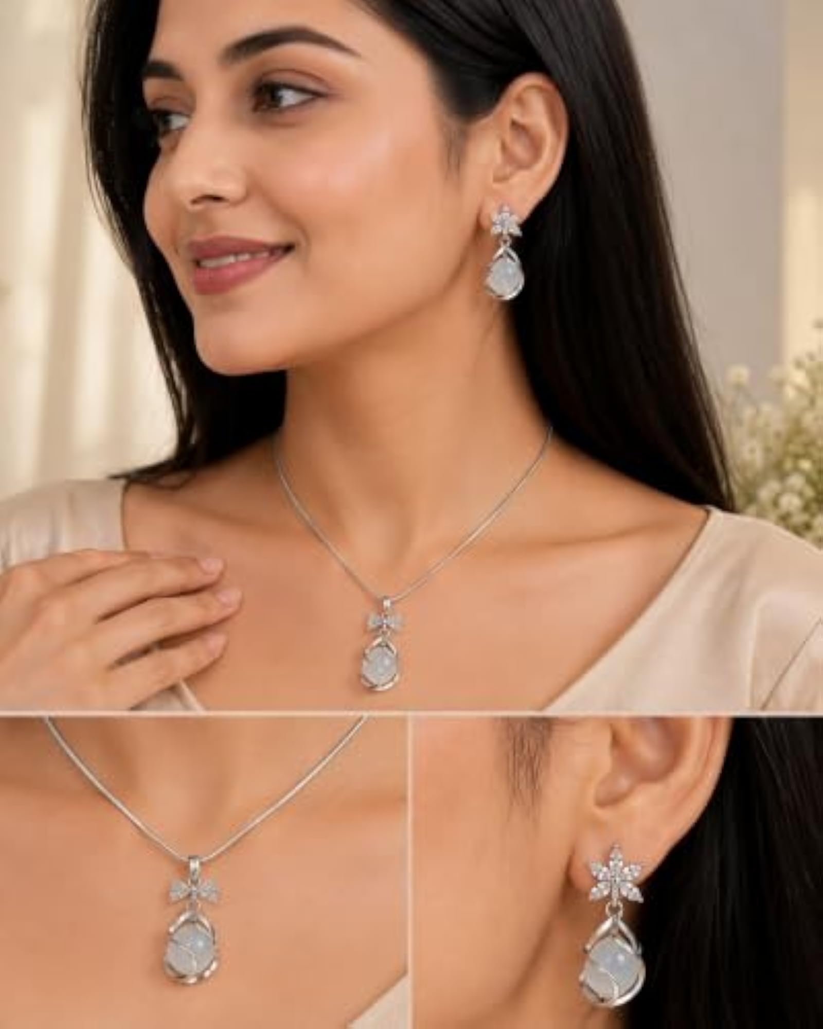 Stylish Silver Necklace and Earring Set for Women and Girls