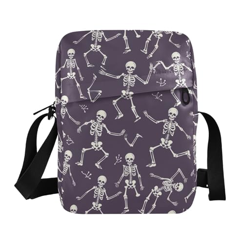 KLL Dancing Purple Skeleton small messenger bag for women Vegan Leather shoulder bags Travel Shoulder Handbags
