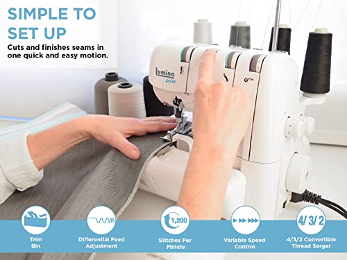 Lumina Point Serger Sewing Machine, Easy To Use, Ideal Seam Guide For Sergers & Overlock Machines, Durable Metal Frame, Overlock Sewing Machine With 1,250 Stitches Per Minute, 2-3-4 Serger Thread, Sewing Accessories (White Frame) #TOP3