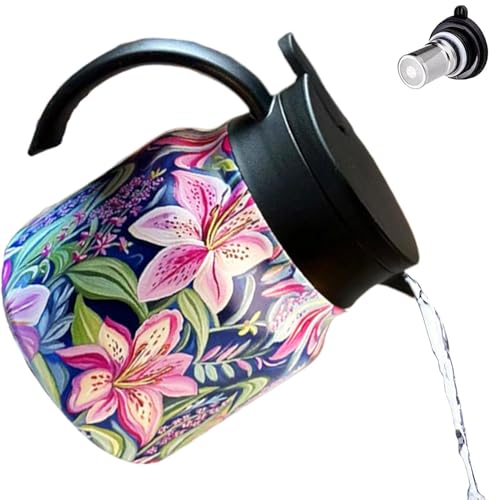 Jarra térmica de café – aislada al vacío, jarra de acero inoxidable | Hervidor térmico con patrón floral aislado con infusor, Doresty Tea Therrmos jarra para el hogar, sala de té