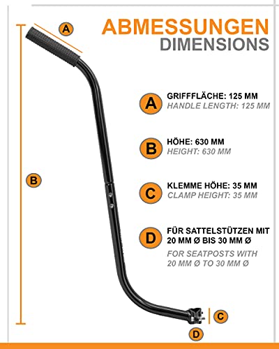 PROMETHEUS BICYCLES Fahrradstange für Kinderfahrrad | Schiebestange Kinderfahrrad | universal Schubstange Fahrrad Kinder teilbar rutschfest stabil - Schwarz