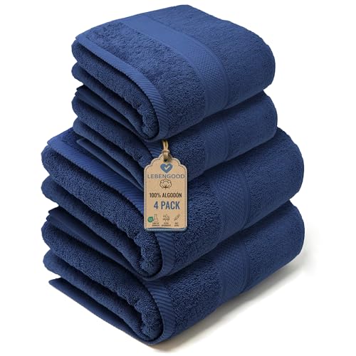 LEBENGOOD Juego de Toallas de Baño y Lavabo 100% Algodón Premium 550gsm | 2 Toallas Lavabo (50x90) y 2 Toallas Ducha (70x130) | Toallas Grandes, Suaves, Absorbentes y (2 50X90 2 70X130 Azulon)