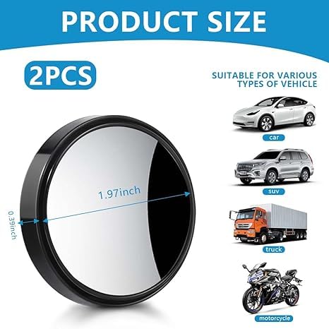Image of HD Glass Blind Spot Mirror Round 360 Side view Blindspot with Frame, Self-Adhesive for unniversal car Fit with Adjustable Angle, Easy Installation (Black, PACK OF 2)