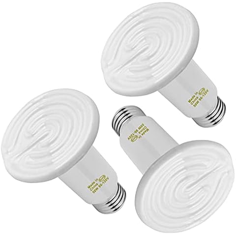 WUHOSTAM 50W 3 Pack Ceramic Heat Lamp, White Infrared Bulb Emitter Lamp Infrared Ceramic Heat Lamp Bulb for Pet Coop Heater Reptile Chicken Lizard Turtle Brooder Bulb, No Harm No Light, ETL Listed Cover
