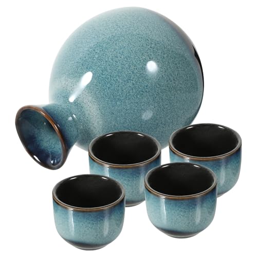 ULTECHNOVO Cerámica Japonesa para Sake Retro con Jarra y Tazas Superficie Mate Diseño Simple Colores Aleatorios para Hogar y Restaurantes Color Aleatorio Color Aleatorio