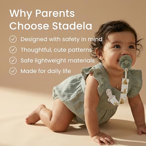 Image of Stadela Baby Pacifier Clip Holder - Girl 4 Pack Gift Set - Boho Modern Neutral Flowers Floral (Allysa)