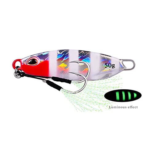 10G / 15G / 20G / 30G / 40G / 50G Small Shore Feather Hooks Baits Flat Body Fast Rotating Metal for Bass Trout Fishing (Color : Jigging Lure 13-03, Size : 50G)