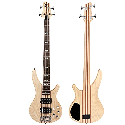 Electric Bass Guitar 4 Strings Full Size P Bass Beginner Kit Black for Starter with Gig Bag, Guitar Strap, and Guitar Cable (4) (4S)