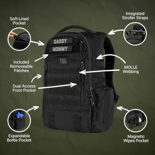Image of Tactical Baby Gear Daypack Tactical Diaper Bag Backpack for Dads - MOLLE compatible, Built-in Changing Mat, Stroller Straps (Black 4th Gen)