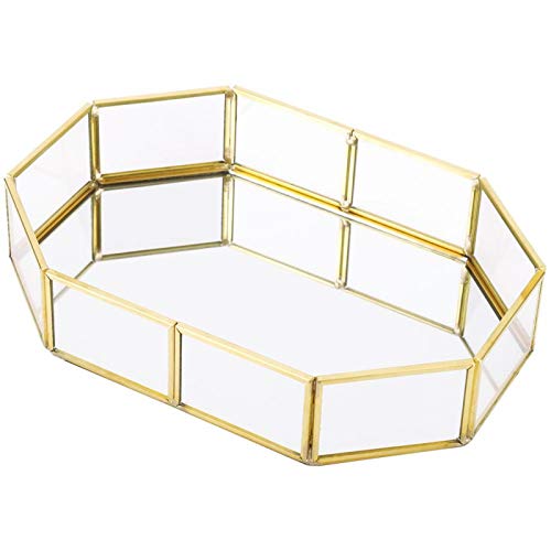 Cyrank Plateau de vanité en Miroir, Plateau d'organisateur de Bijoux, Plateau de Bijoux en Verre avec Organisateur de vanité de Fond en Miroir pour clé de Table Basse de vanité de Parfum(S)