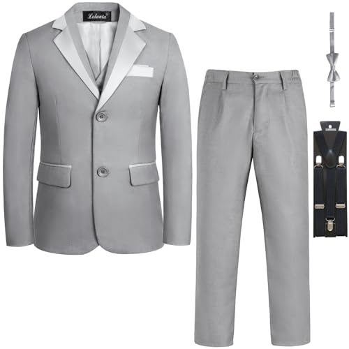 LOLANTA 5-Tlg. Smoking Anzug, Page Boy Anzüge für Hochzeit, Grau, Passt...
