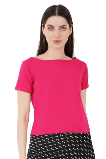 MedleyHuesWomen's Cotton Boat Neck Solid Crop Top