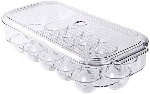 SANNO Fridge Egg Holder Stackable Egg Storage Box Coverd Egg Tray Egg Organizer Container Bins With Lid For Refrigerator Kitchen Cabinet Portable Egg Case 1 PC (Transparent)