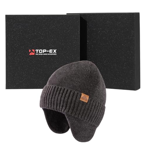 Image of TOP-EX DryKnit Unisex 80% Merino Wool Waterproof Beanie with Ear Flap Warm Winter Fleece Lined Beanie Hat M /L /XL