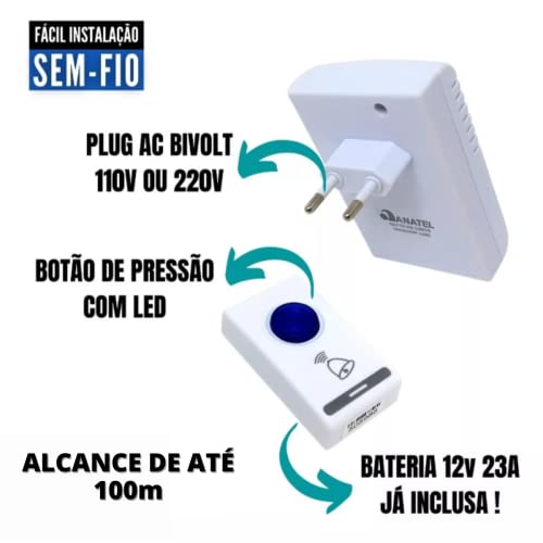 Campainha Residencial Sem Fio, Longo Alcance 50 A 100m, 36 Tons, SOS Idosos