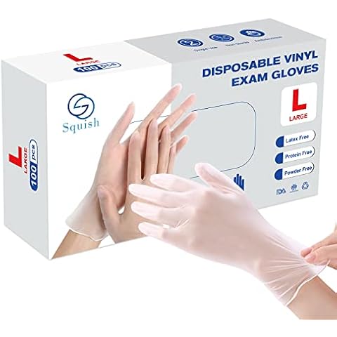 squish Disposable Gloves, Clear Vinyl Gloves 4 mil Thick Glove Latex Free Powder-Free Glove Cleaning Rubber Gloves Health Gloves for Kitchen Cooking Cleaning Food Handling, 100PCS/Box, Large Cover