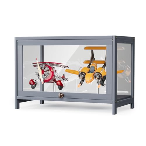 Athena Collection Curio Display Cabinet with Acrylic Doors, 5-Tier Clear Display Case 65” Hight Display Shelf for Trophy Figures Curio Collectibles for Living Room Bedroom, Grey