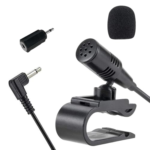 NewTH 3.5mm Microphone HD Voice Assembly Car Radio Replacement Mic for Pioneer Kenwood Boss JVC Sony Jensen Alpine for Vehicle Head Unit Stereo DVD CD GPS,9.86ft Cable Mic with 3.5mm to 2.5mm Adapter