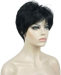 باروكة قصيرة مفرودة من شعر صناعي متدرج مع غره للنساء (اسود)
