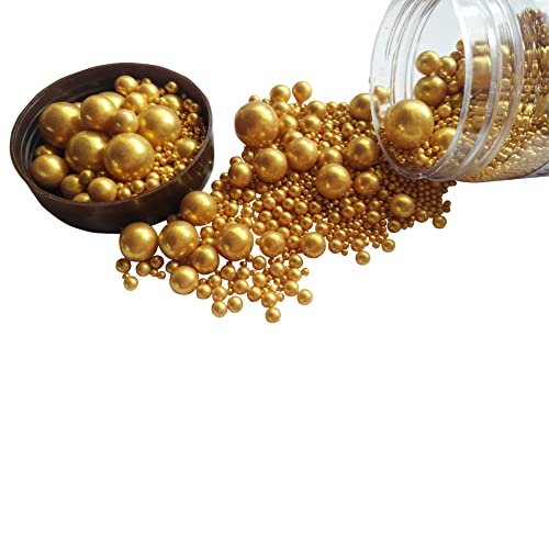 Image of Edible Gold Sugar Pearls Candy Sprinkles 120G / 4.23Ounce Baking Cake Sprinkles Cupcake and Cake Topper Cookie Decorations Wedding Party Valentines Halloween Christmas Supplies