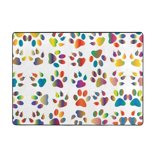 Alfombra moderna para interiores, alfombras coloridas con patas de perro para dormitorio, sala de estar, alfombra extra suave y cómoda y perfecta para suelos de madera dura, 80 x 58 pulgadas