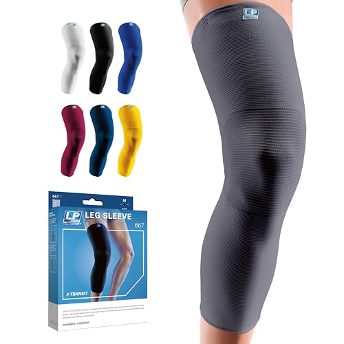 LP SUPPORT 667 Compression Sleeve Leg Full Length for Sports, Cycling, Running, Basketball, for Men Women (Gray, XL, 1pcs)