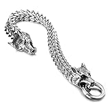 💪 PULSERA DE CABEZA DE LOBO DE ACERO INOXIDABLE 💪 La pulsera de cabeza de lobo vikingo es muy importante. "Fenris Wolf" es un lobo gigante de la mitología nórdica. Representando el avance continuo y dominante de las carreras de los hombres, ¡el brazalete con cabeza de lobo es una gran fuerza de aspirantes masculinos!