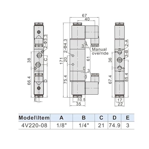 Électrovanne 4v220-08 distributeur pneumatique 5 voies 2 positions 220V avec raccord 8mm - 5