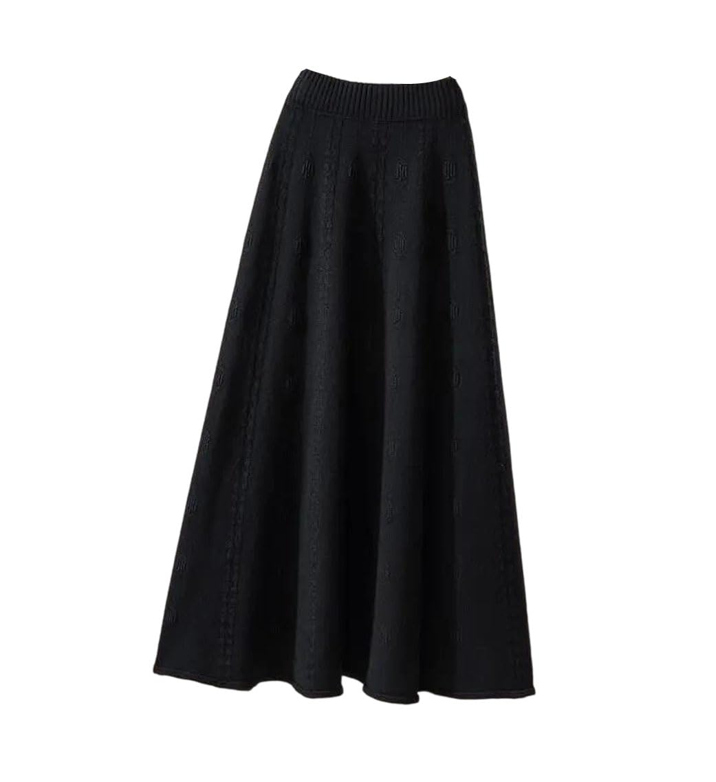 Womens High-Waisted Swing Knit Skirt Textured Sweater Midi Skirt