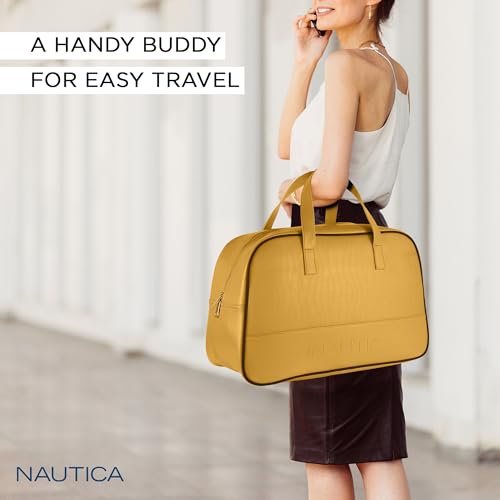 Image of Nautica Duffle Bag for Travel | Stylish Leatherette Luggage | Compact and Comfortable for Travelling |Hand Duffel Bag |Gym Duffle Bag |Suitable for Men and Women 25 L- NTDUF4001 (Dark Yellow)