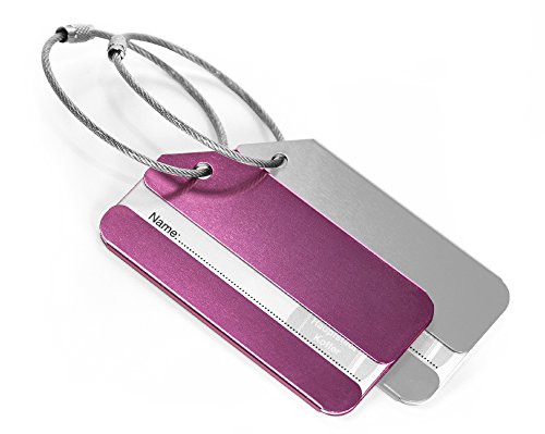 Preisvergleich Produktbild HAUPTSTADTKOFFER Kofferanhänger im 2er Set inklusive Adressfeld I Kofferschild aus eloxiertem Aluminium I Gepäckschild für Koffer Tasche Rucksack, 8 cm x 4,3 cm / Pink & Silber