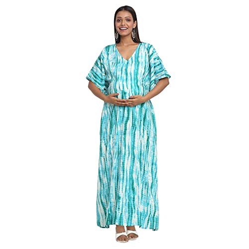 Image of Maternity Dress for Women with Breastfeeding Zippers | Kaftan Dress | Adjustable Belt for Growing Belly | Feeding Dress for Pre & Post Pregnancy