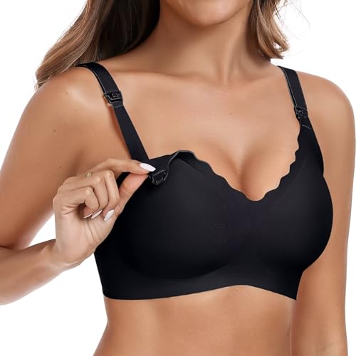 Image of Vertvie Seamless Nursing Bras for Breastfeeding Jelly Support | No Underwire, Maternity Sleep Bralettes, Pregnancy Wireless Bra for Women, Full Coverage, V-Neck, Comfortable, Breathable