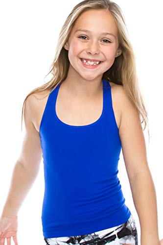 Kurve Premium Girls Seamless Supersoft Wide Strap Comfortable Racerback Tank (Made With Love In The Usa), Cobalt, Age 7-12 #TOP12