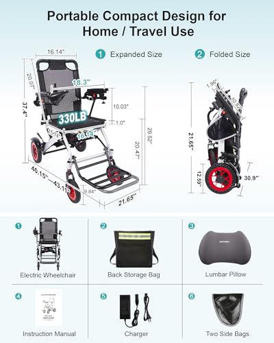 Image of Lightweight Electric Wheelchair Foldable - 32lbs Folding Power Chair for Adults with Adjustable Footplate & Lumbar Support, 15 Miles 400W Motor, Removable Battery, Airline Approved - Silver