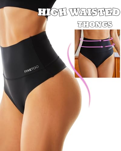 FINETOO Women Underwear High Waisted Thongs Tummy Control Seamless Thongs Shapewear No Show Panties 4 Pack S-3XL2