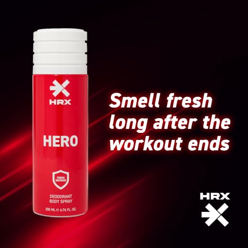 Image of HRX Hero Deodorant Body Spray - Fresh Woody Men's Deodorant - Body Spray for Men with Pink Pepper, Spearmint, Sandalwood Notes - 200 ml