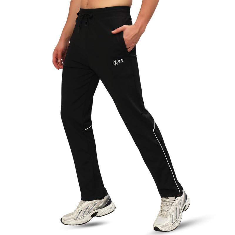 Image of AXIMO Sports Track Pants for Men | Athletic Fit Joggers with Side Stripes | Stretchable & Breathable Fabric | Elastic Waistband with Drawstring | Gym, Running & Casual Wear,Mens Track Pant