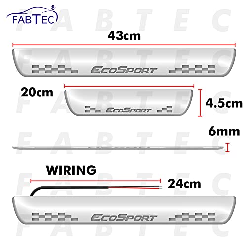 Image of FABTEC Car Door Foot Step Sill Plate with Mirror Finish Led Compatible Ford Ecosport (Set of 4pc, Blue)(6 Months Warranty)