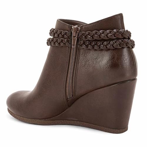 Image of Fashare Womens Wedge Ankle Boots Braided Fringe Strap Western Heeled Fall Booties Dress Shoes