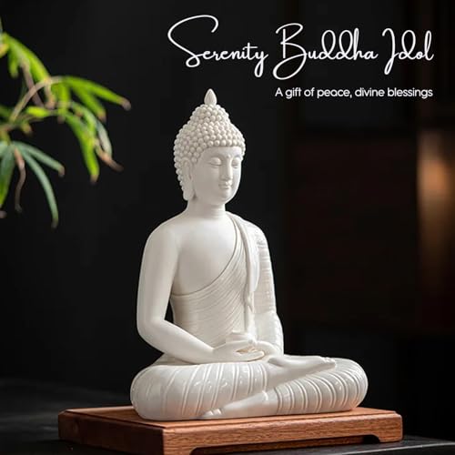 Image of Ekhasa Nostrae White Buddha Show Pieces for Home Decor Living Room Decor Items | Cute Showpieces Gift Item for Decoration | Serene Center Table Tv Showcase Office Interior Statue Figurines